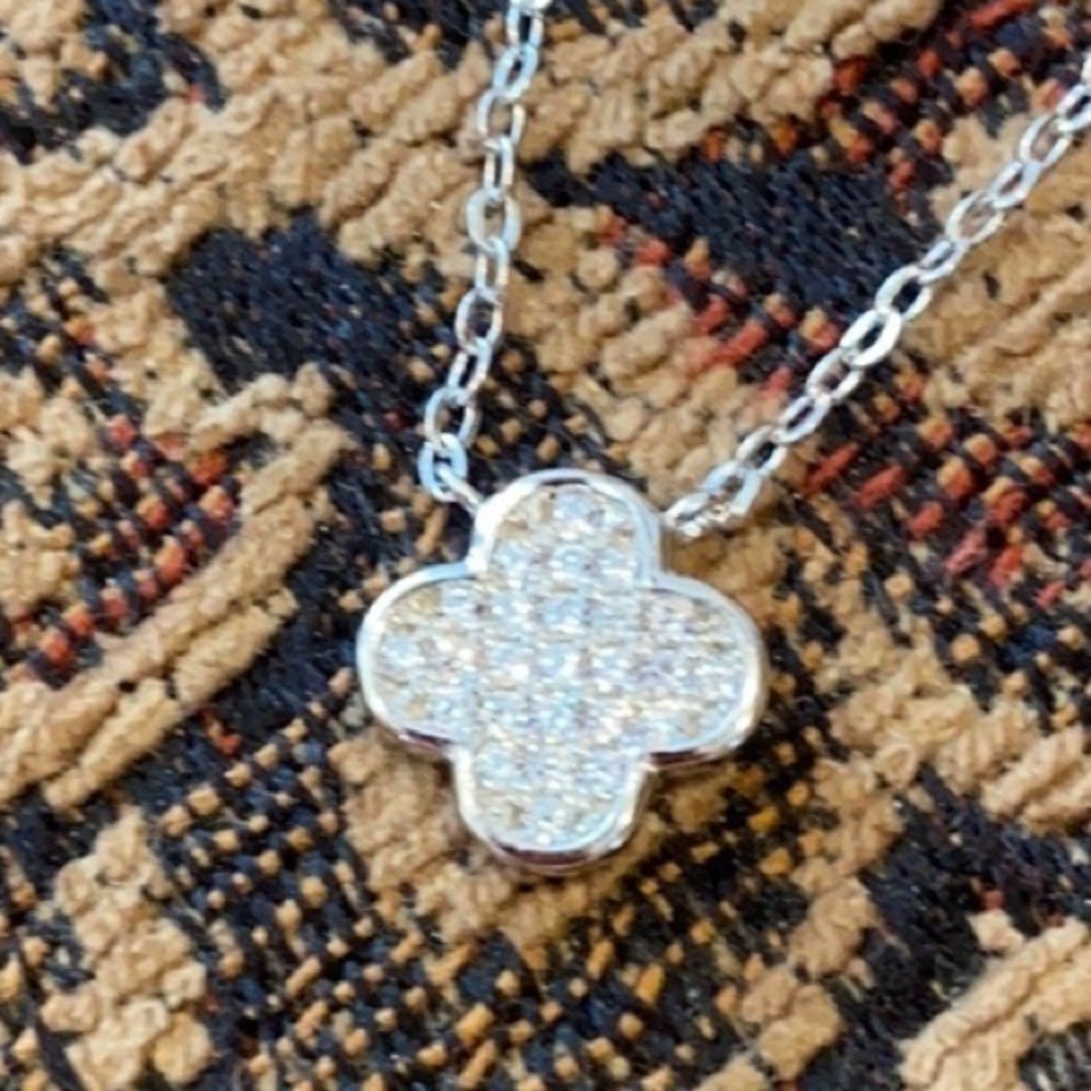Clover leaf  CZ Necklace 16” 18” Adjustable chain